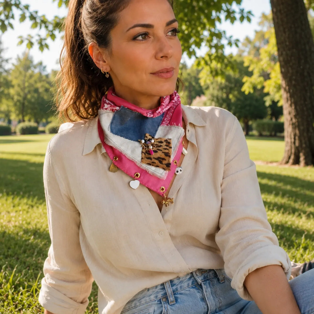 Bandana gioiello magenta 5 charms- Pezzo unico