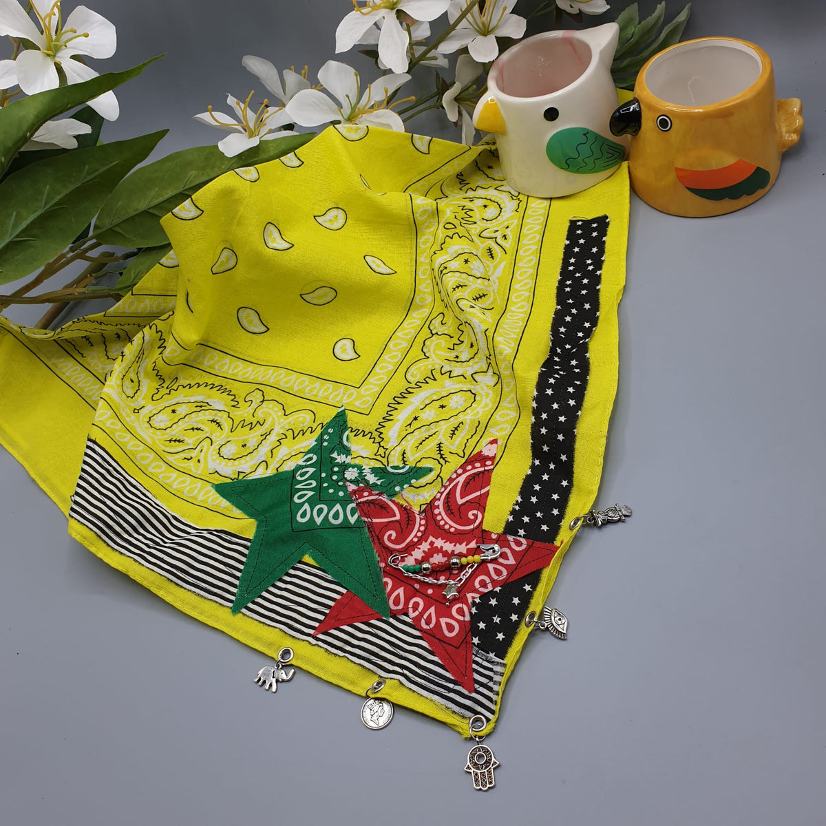 Bandana gioiello giallo limone 5 charms- Pezzo unico