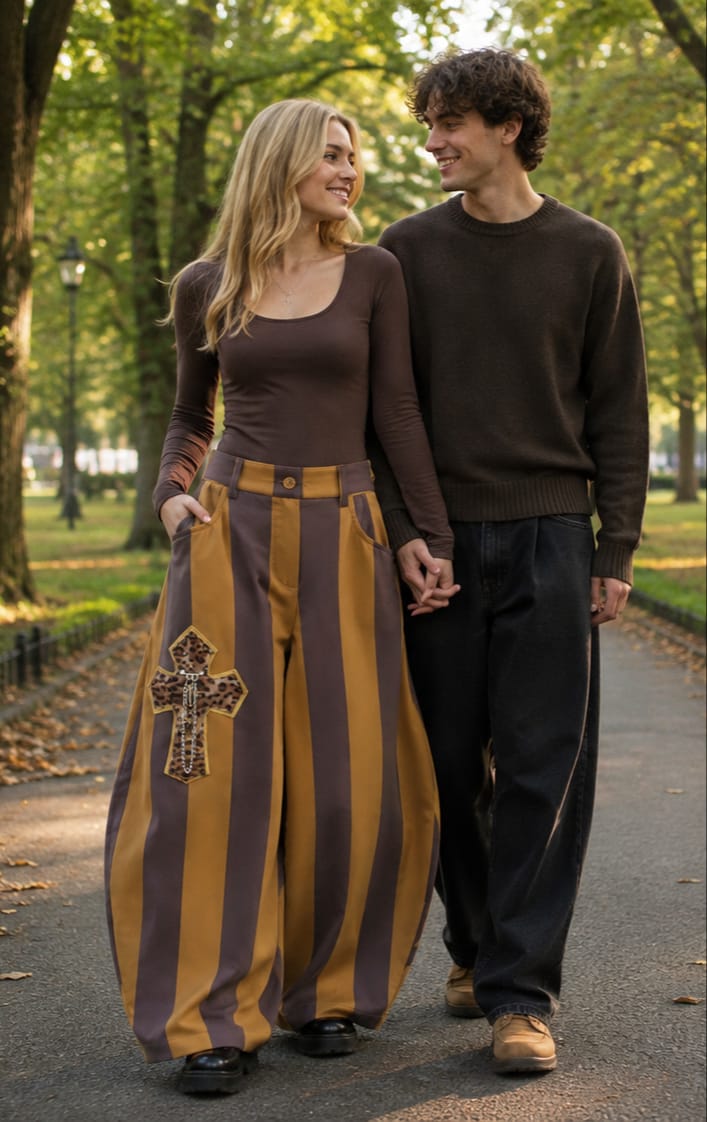 Pantalone a palloncino a righe bicolore