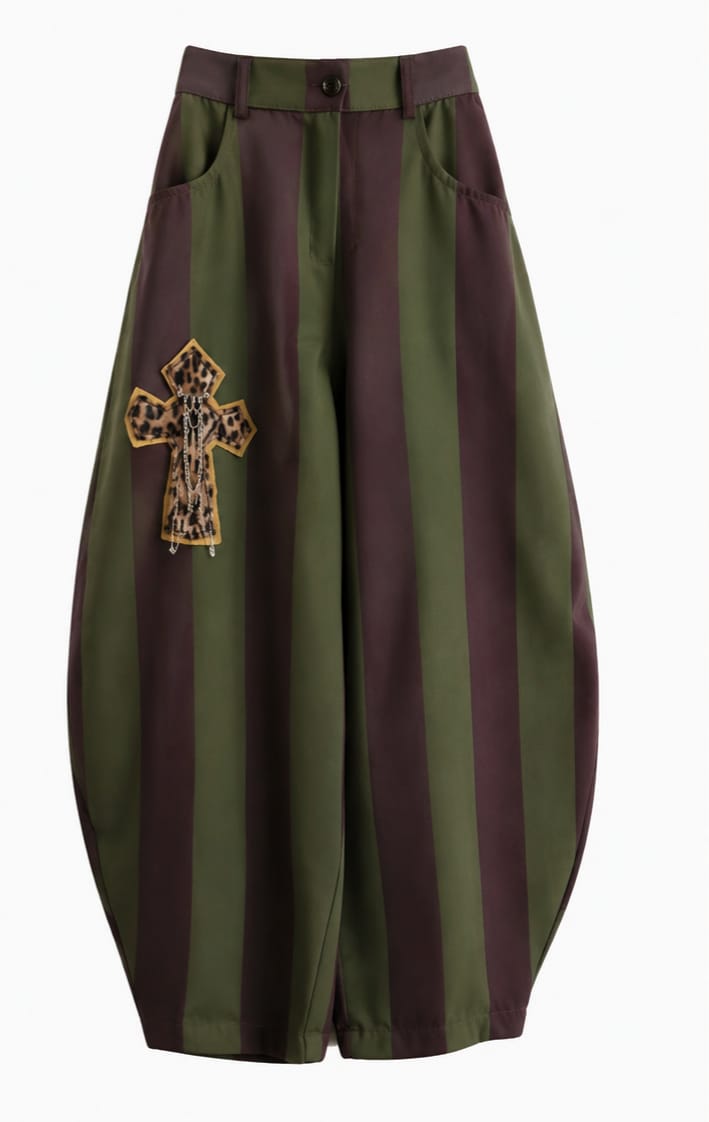 Pantalone a palloncino a righe bicolore