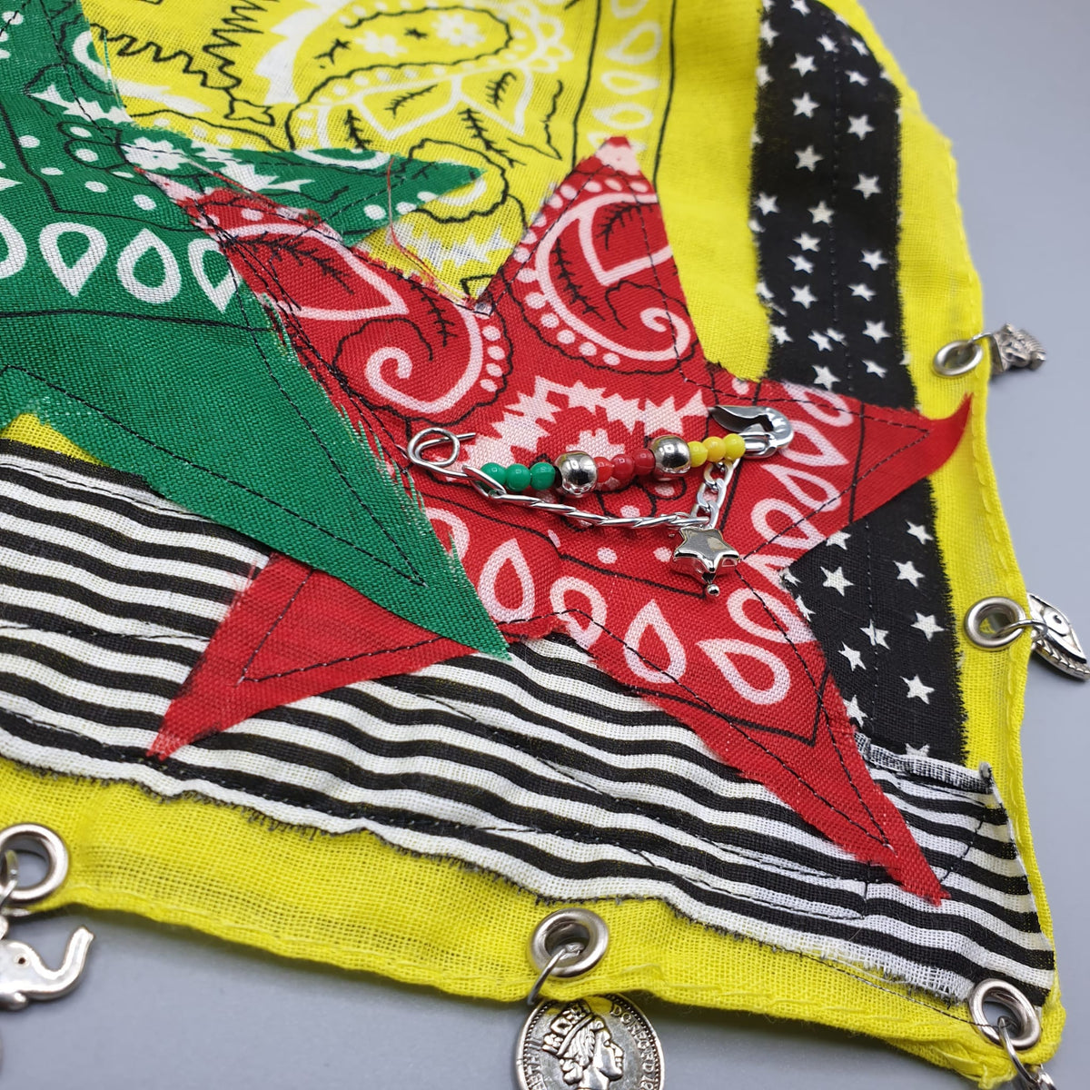 Bandana gioiello giallo limone 5 charms- Pezzo unico