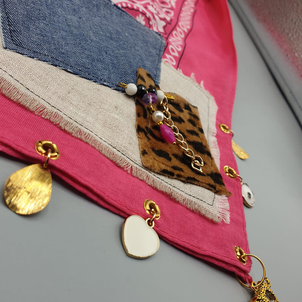 Bandana gioiello magenta 5 charms- Pezzo unico