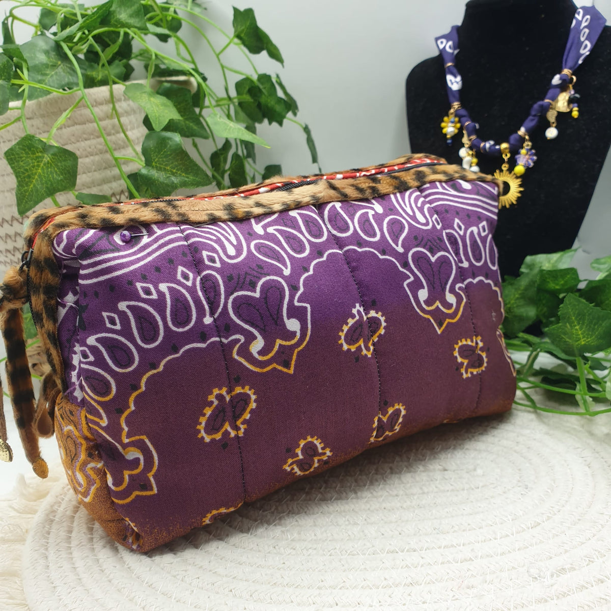 Pochette Bandana trapuntata bicolore Animalier - Pezzo unico