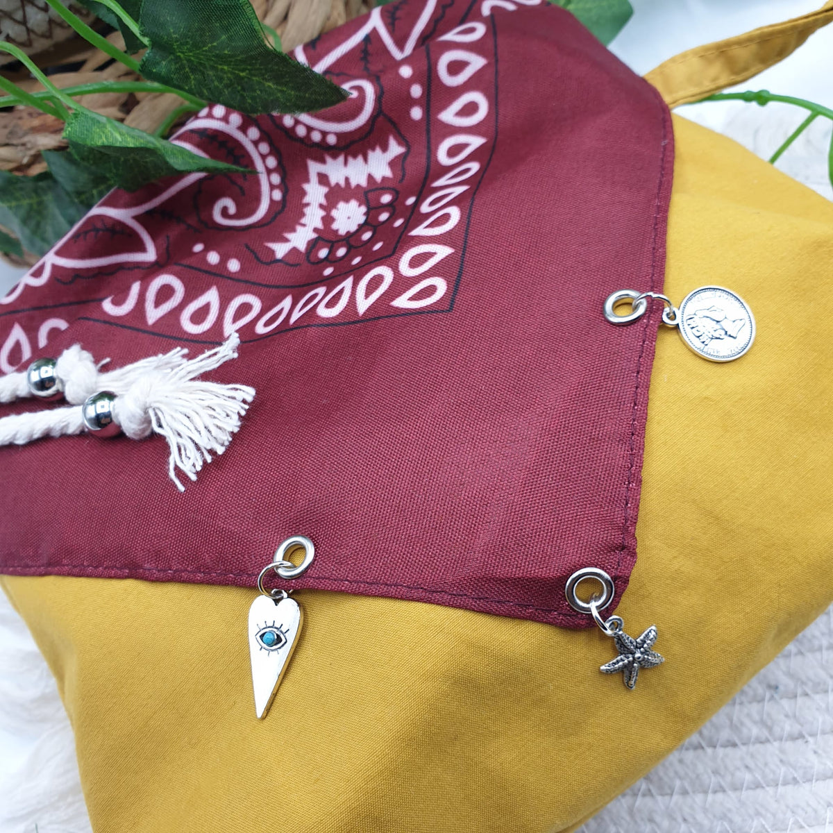 Pochette bandana senape paisley bordeaux