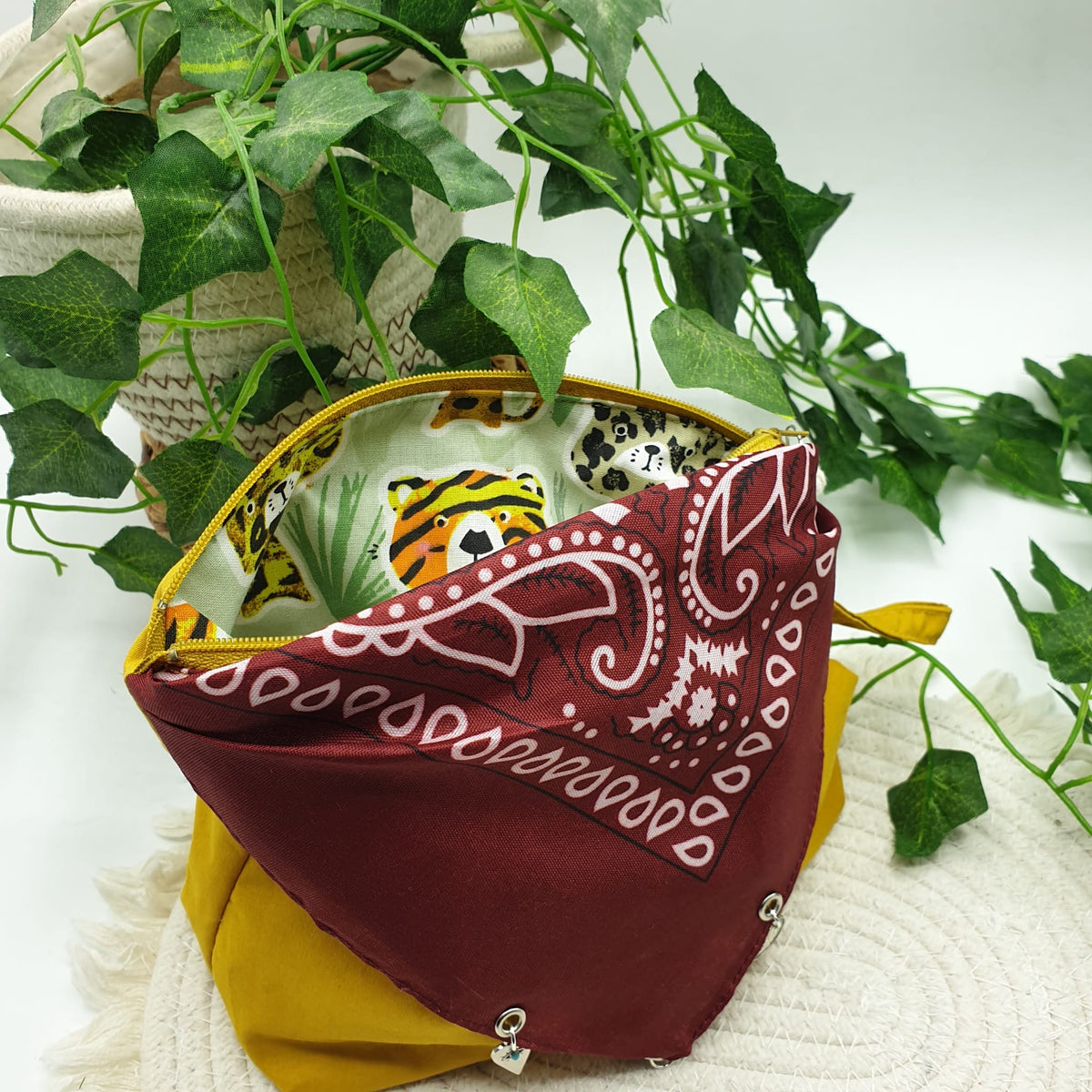 Pochette bandana senape paisley bordeaux