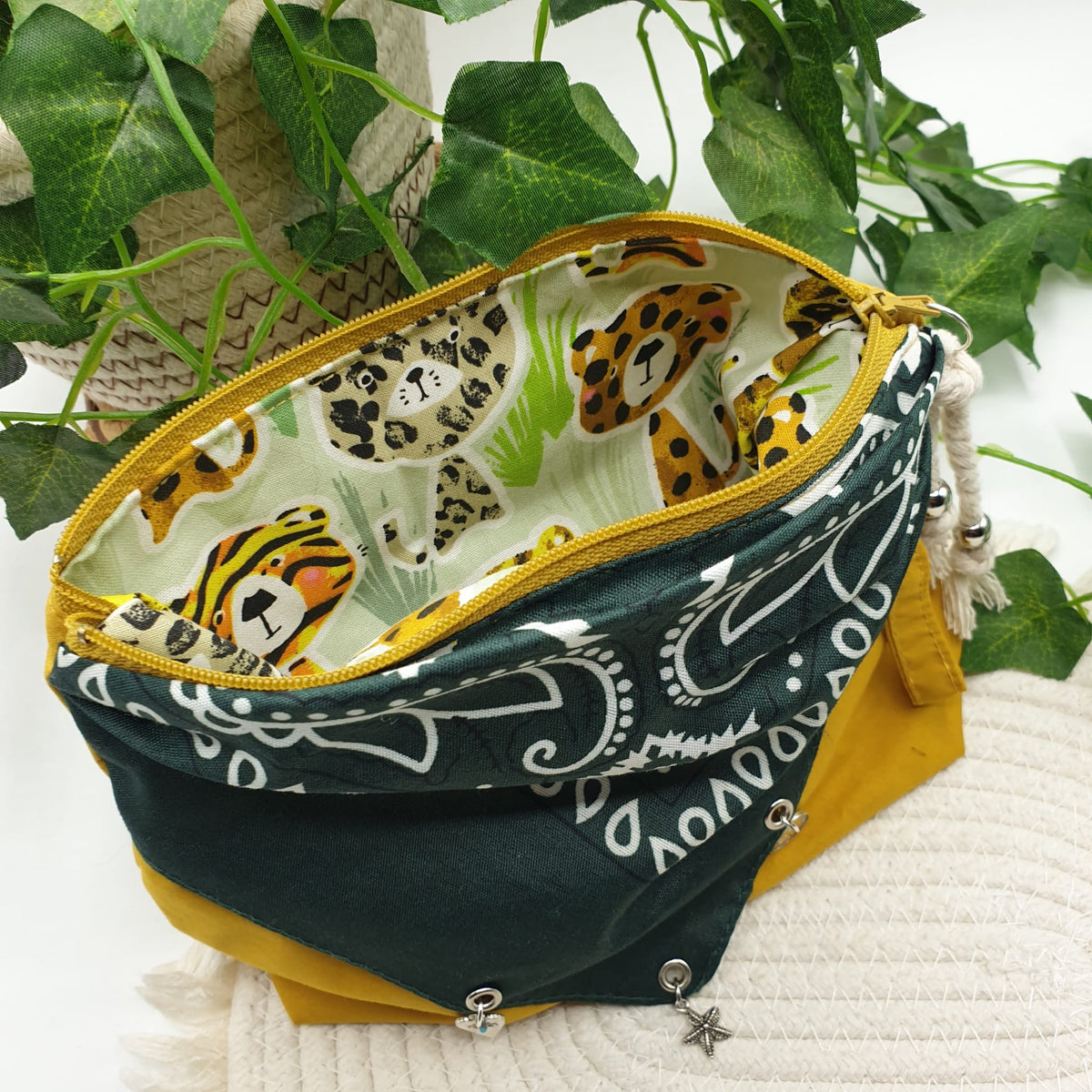 Pochette bandana senape paisley verde bosco