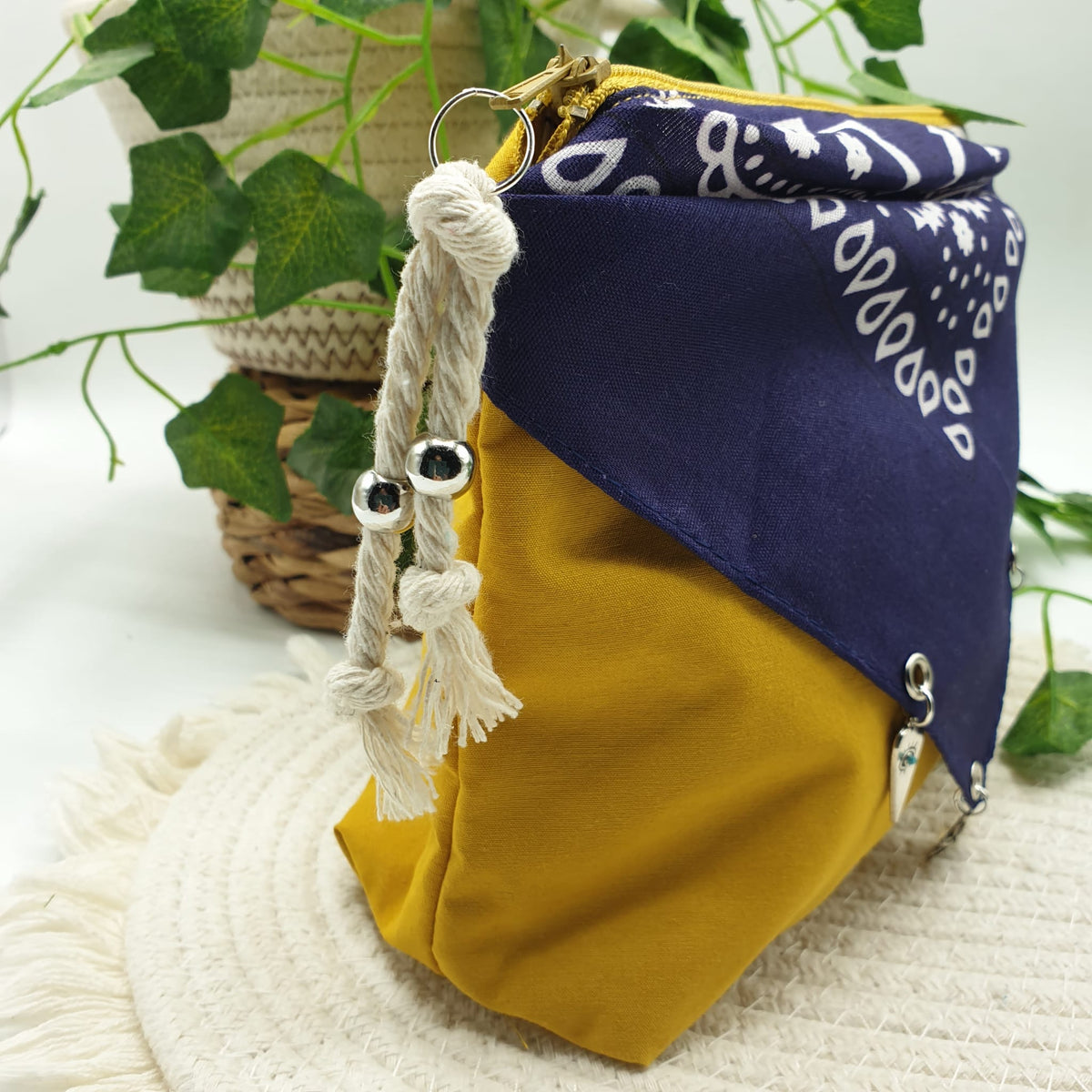 Pochette bandana senape paisley viola