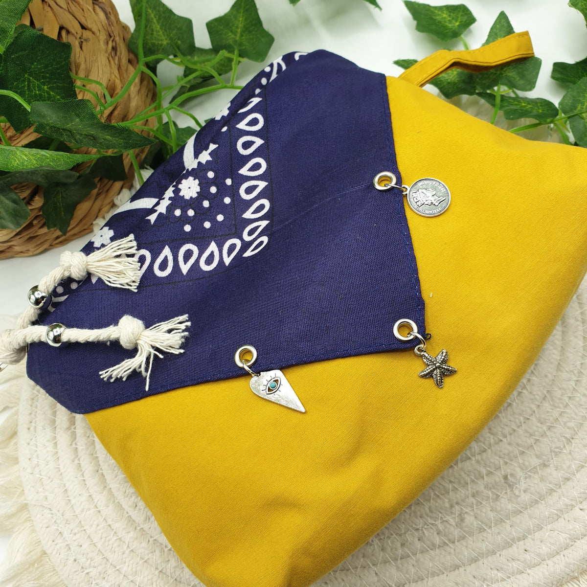 Pochette bandana senape paisley viola