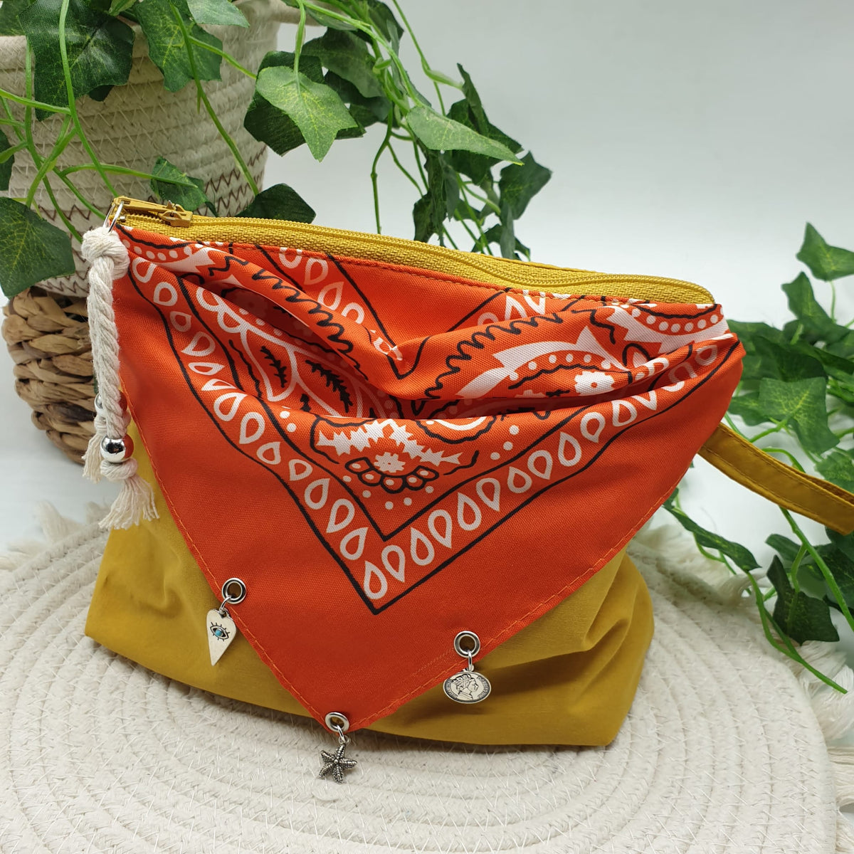 Pochette bandana senape paisley arancio