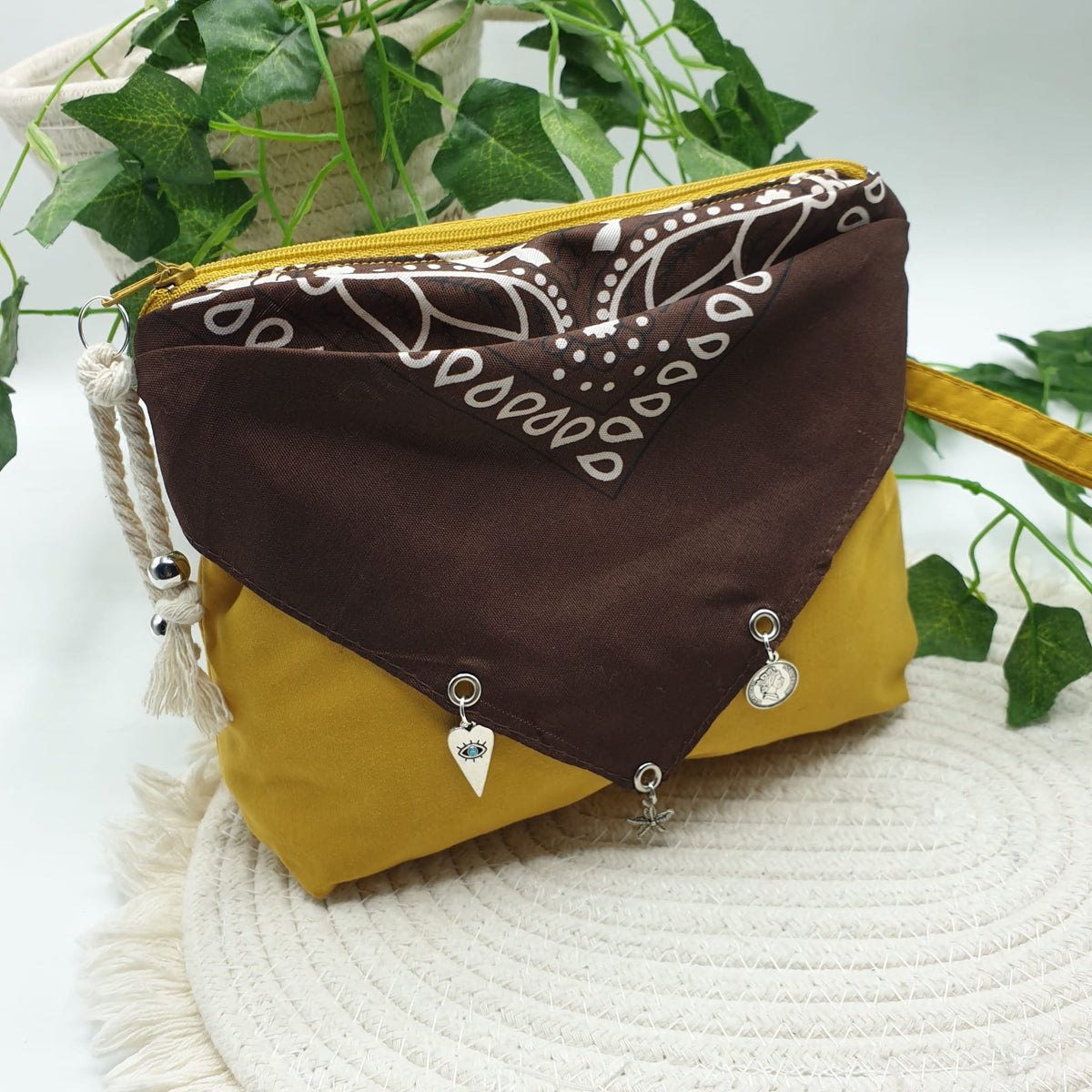 Pochette bandana senape paisley marrone