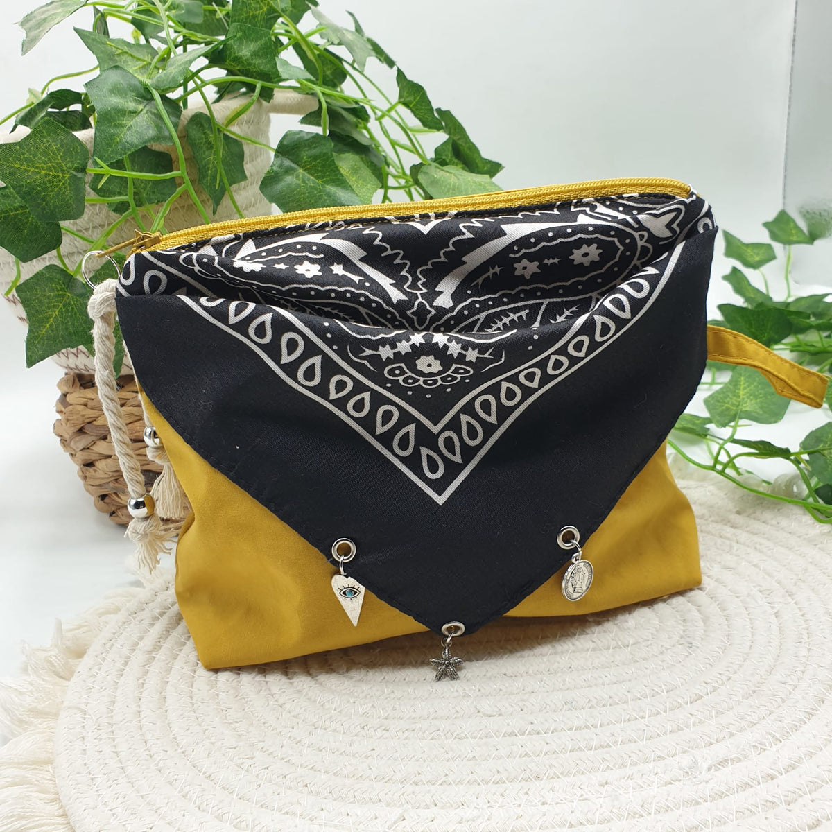 Pochette bandana senape paisley  nero