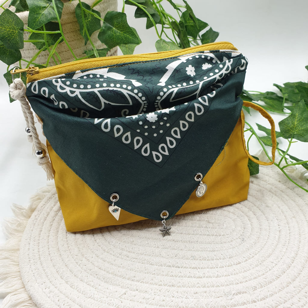 Pochette bandana senape paisley verde bosco