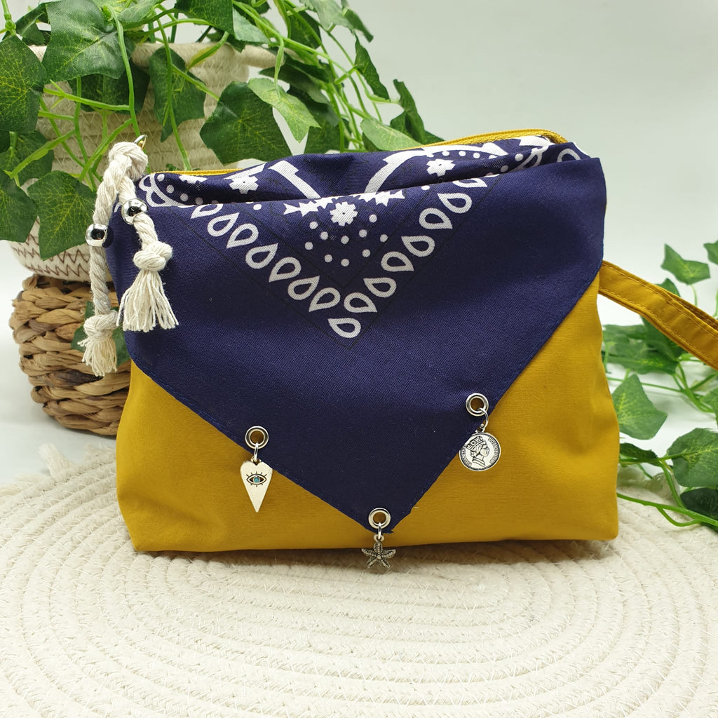 Pochette bandana senape paisley viola