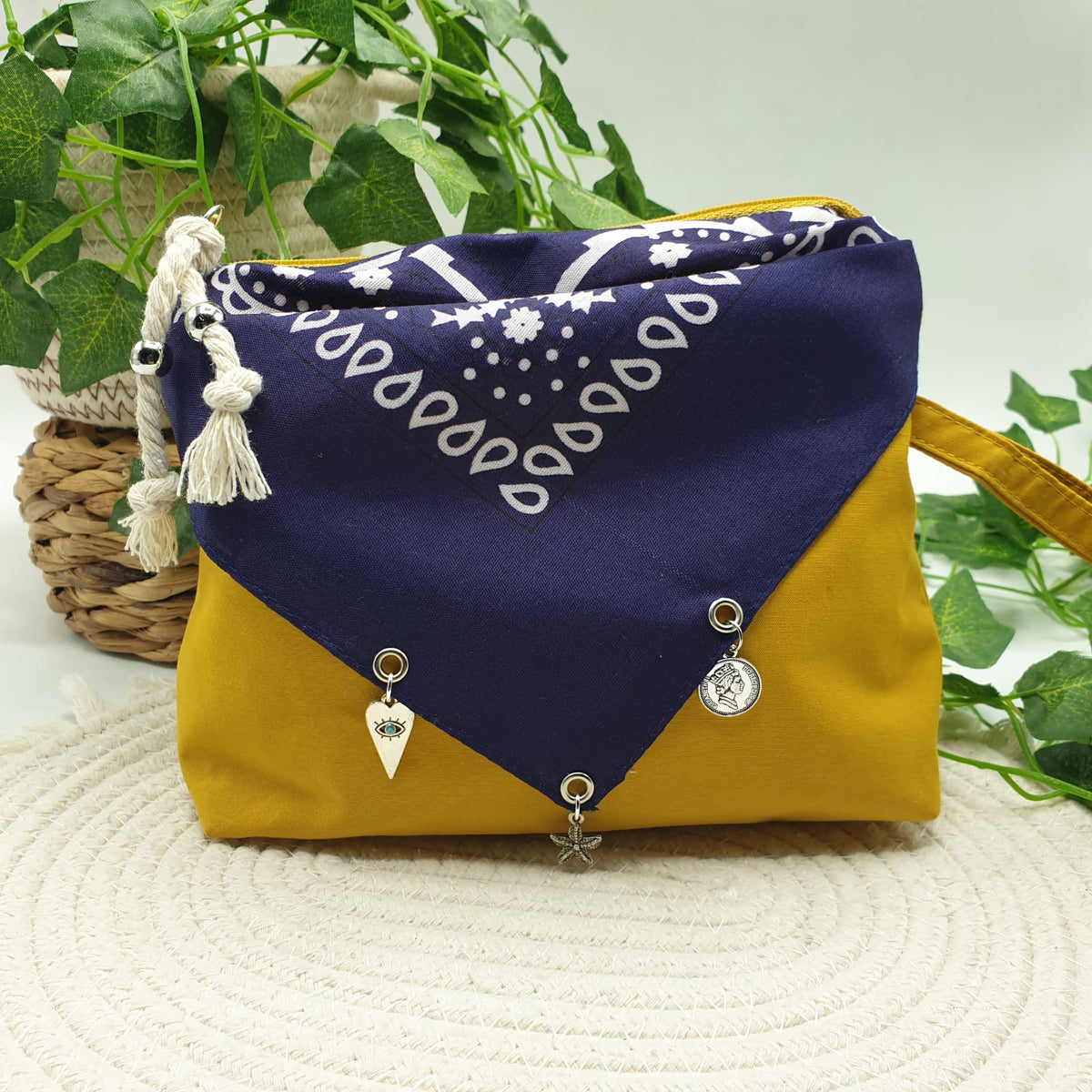 Pochette bandana senape paisley viola